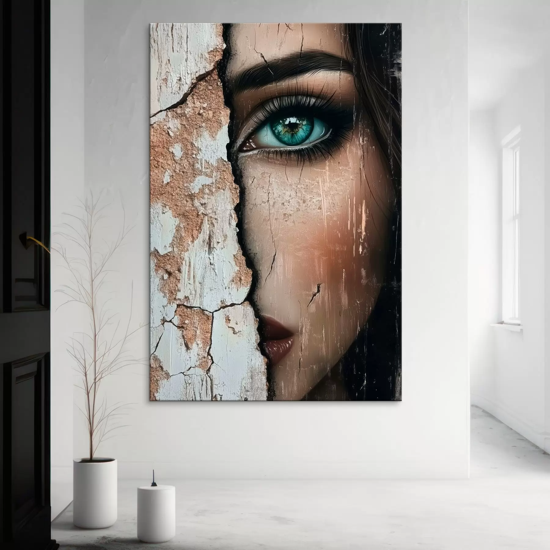 Pilt Tüdruku nägu vana seina taga s44069