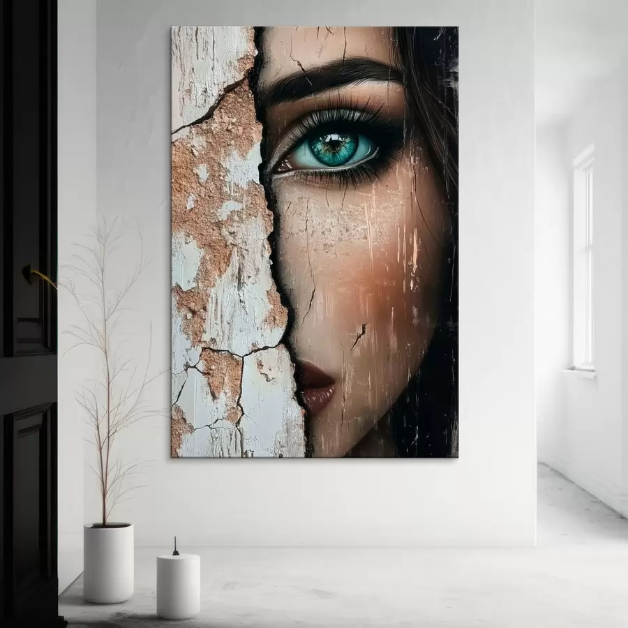 Pilt Tüdruku nägu vana seina taga s44069