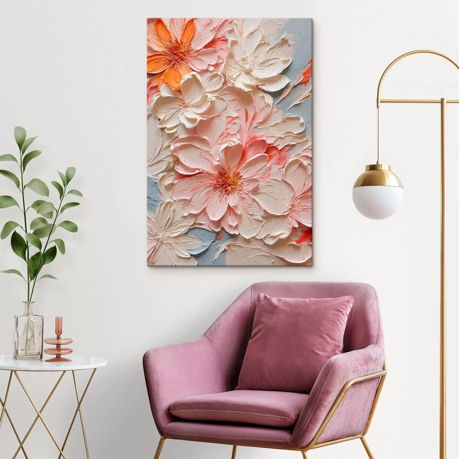 Fototapeedid Valged ja roosad lilled sinisel taustal õlimaali stiilis s44074