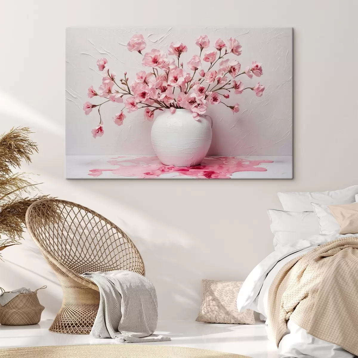 Pilt Roosad lilled valges suures vaasis s44081