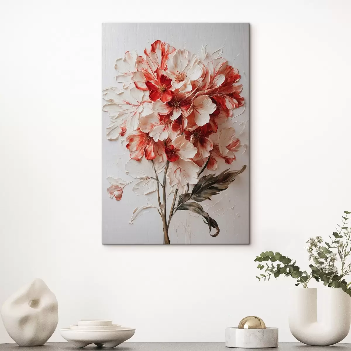 Pilt Punased ja valged lilled õlimaalide stiilis s44090