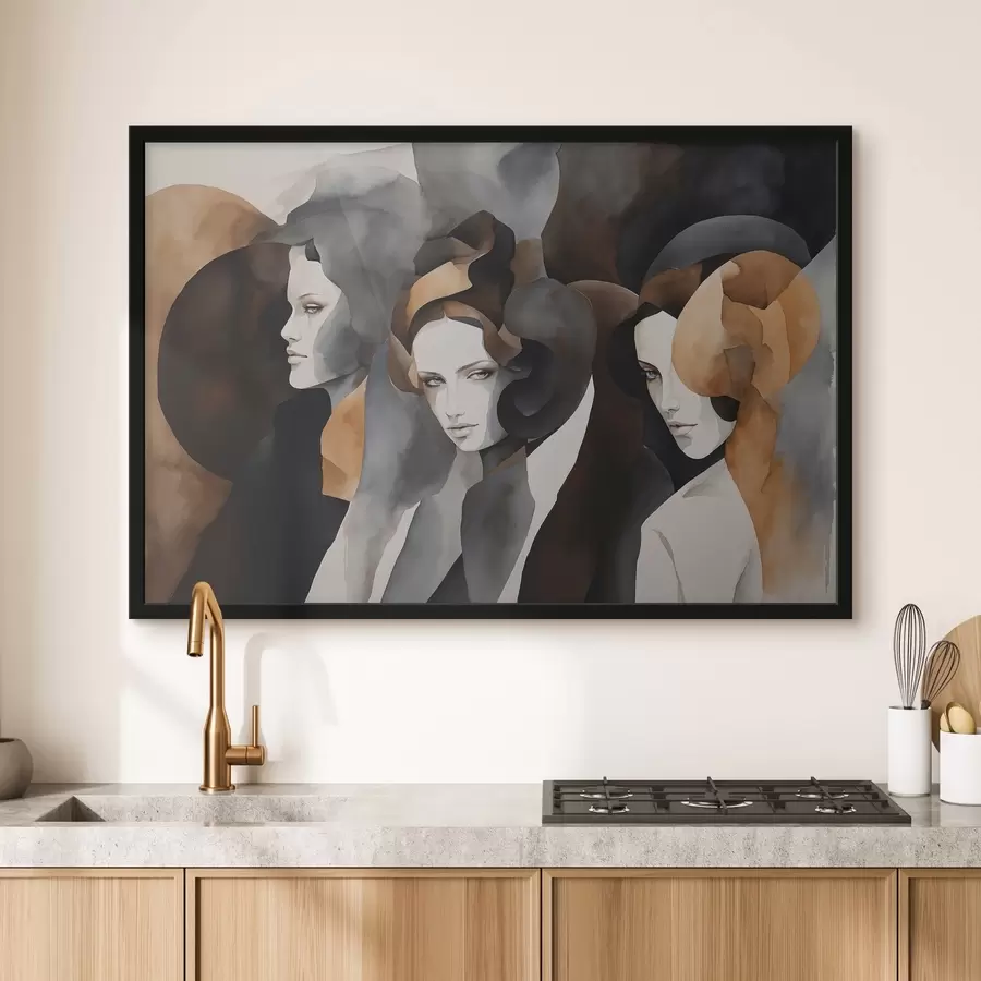 Fototapeedid Abstraktne maalimine naiste nägudega f44060