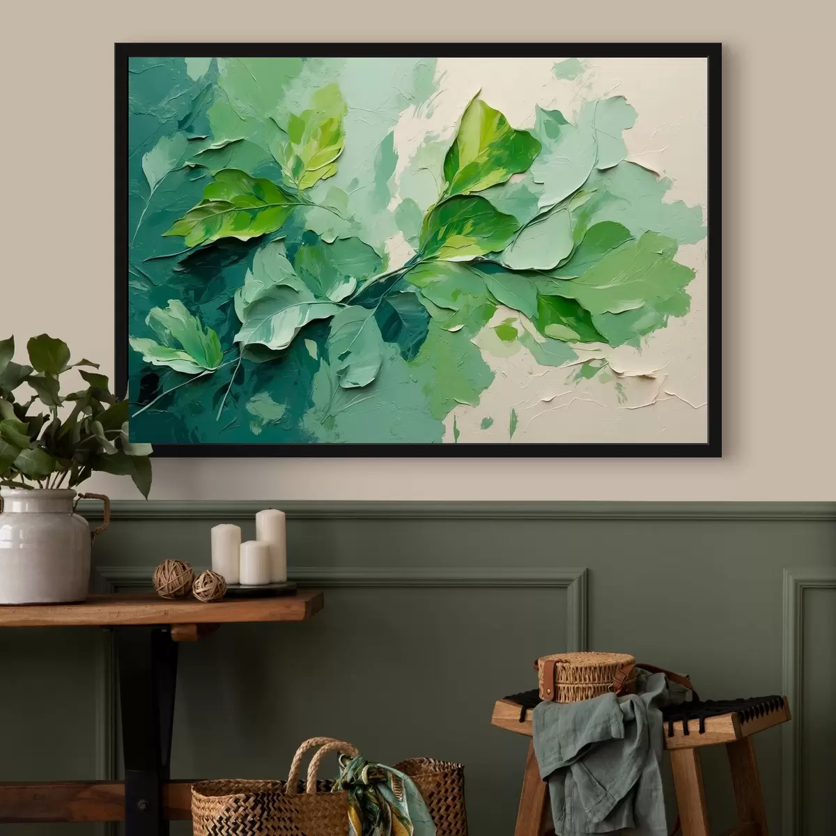 Plakat Roheliste lehtedega haru õlimaalide stiilis f44075