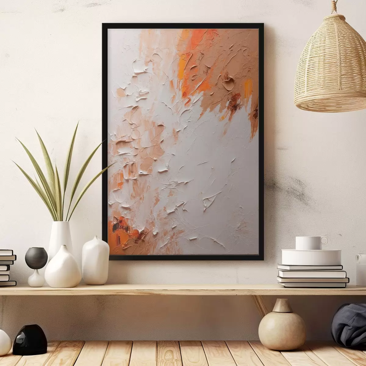 Plakat Abstraktne õlimaal valgete ja pruunide värvidega f44076