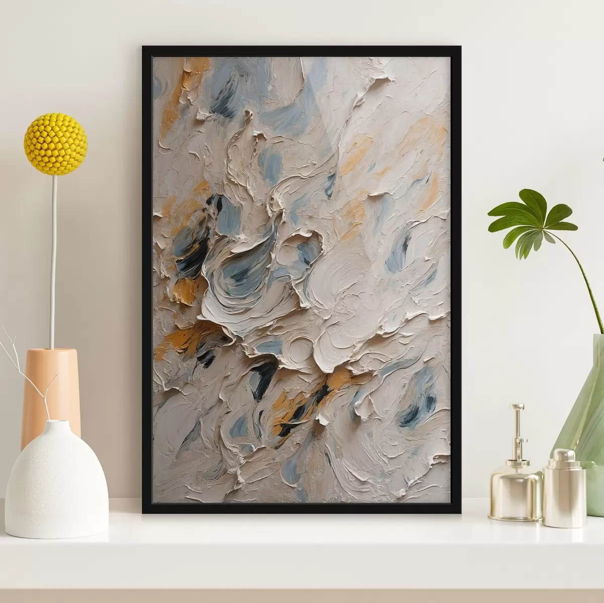 Plakat Abstraktne õlimaal valge ja sinise värviga f44078