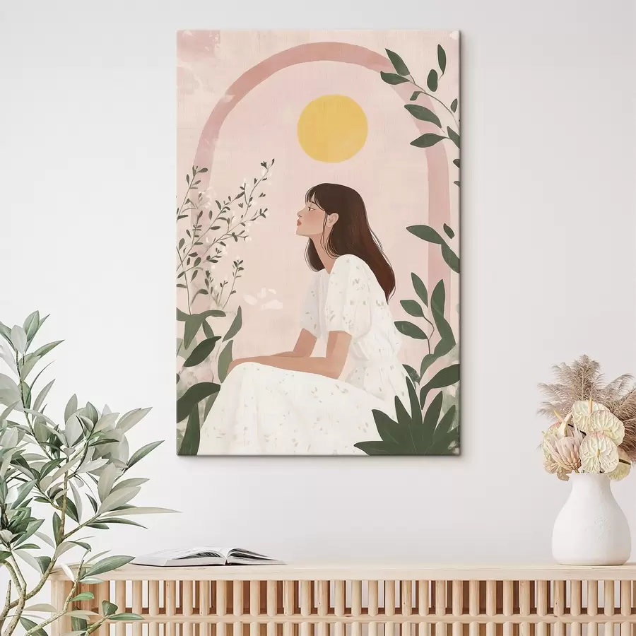 Pilt Ilus naine troopilises aias, päike, pastelsed värvid s44155