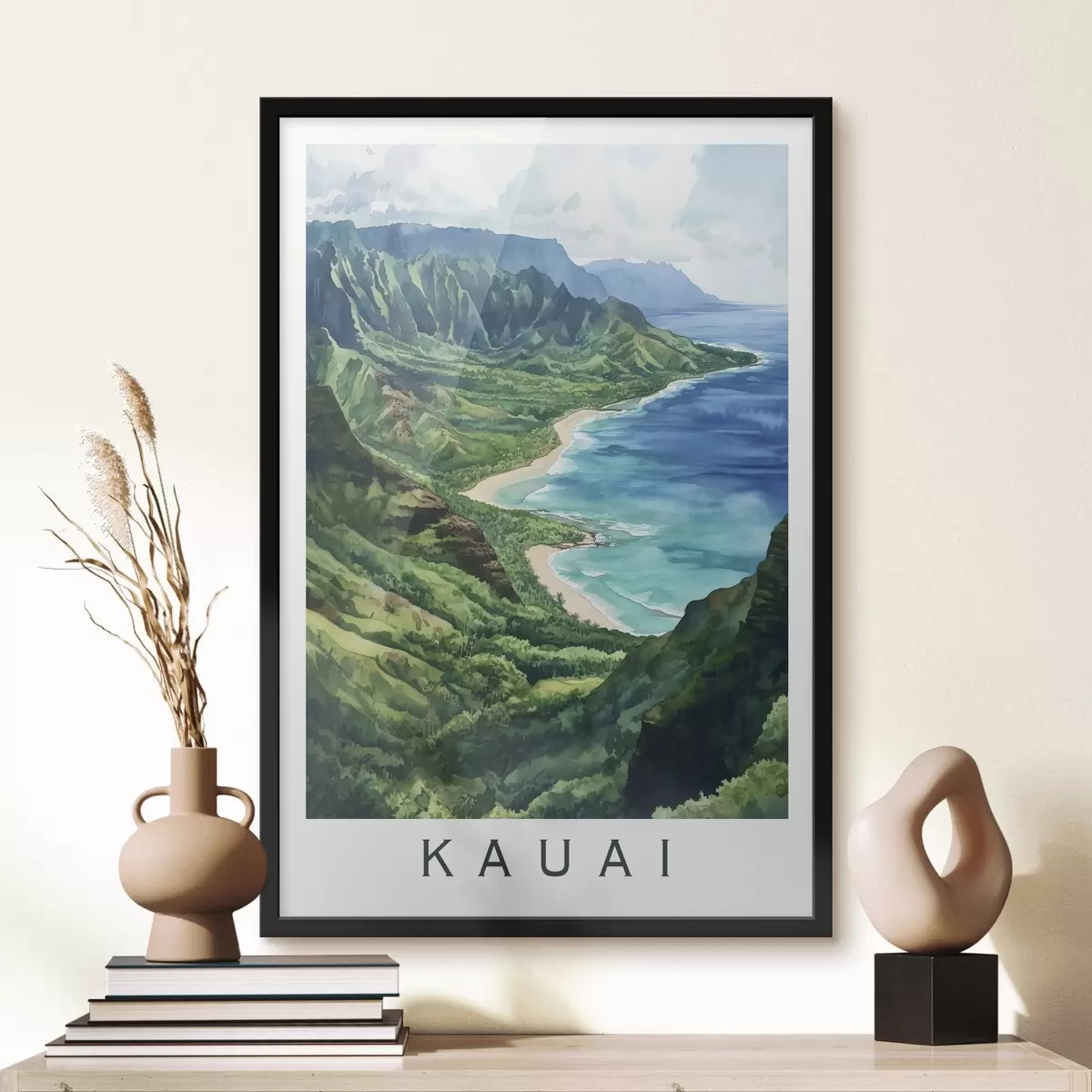 Plakat Rohelised mäed, Hawaii, ookean, troopiline, akvarellstiil f44143