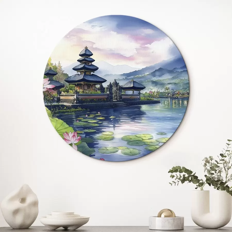 Pilt Indoneesia saar, tempel, budism, troopiline loodus, akvarellstiil r44148