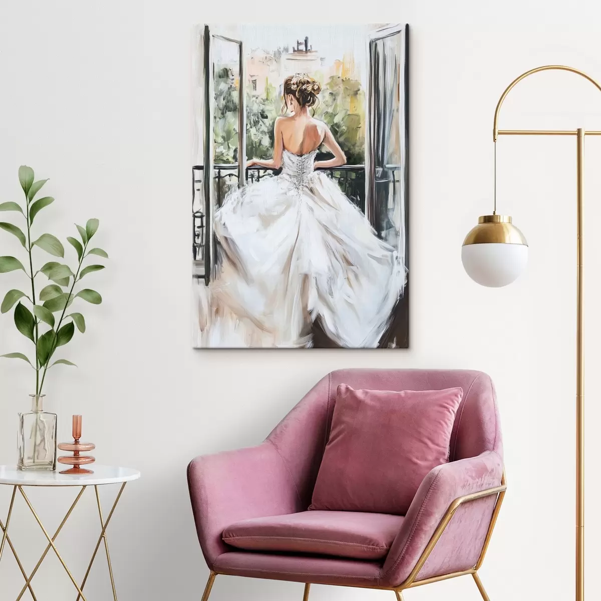 Pilt Tüdruk valges kleidis rõdul s44226