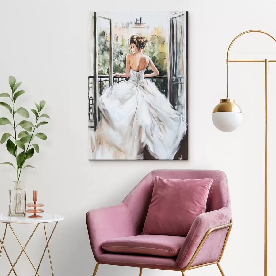 Pilt Tüdruk valges kleidis rõdul s44226