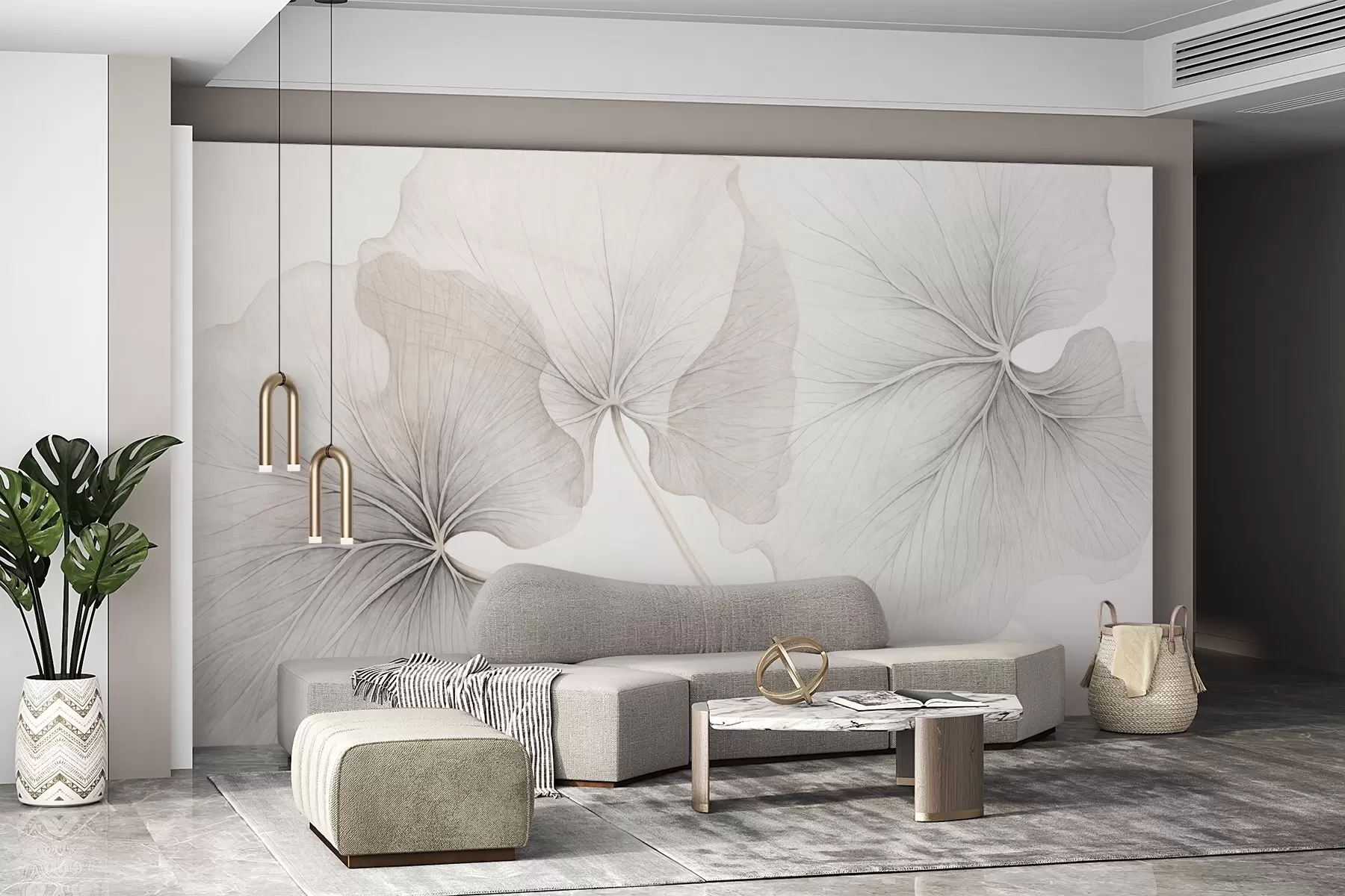 Fototapeedid Kolm läbipaistvat, nähtavate soontega, müratekstuuriga, veidi kattuvate õhukeste varrega lehte valgel taustal w09052