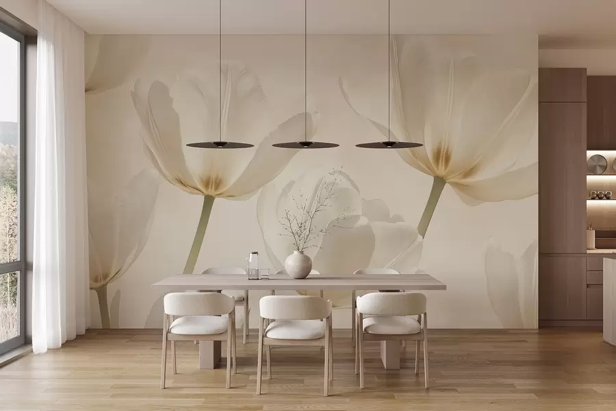 Fototapeedid Ilusad tulbid, lillelised, beežid värvid, realism w03877