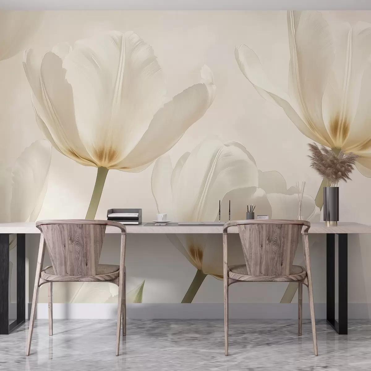 Fototapeedid Ilusad tulbid, lillelised, beežid värvid, realism w03877