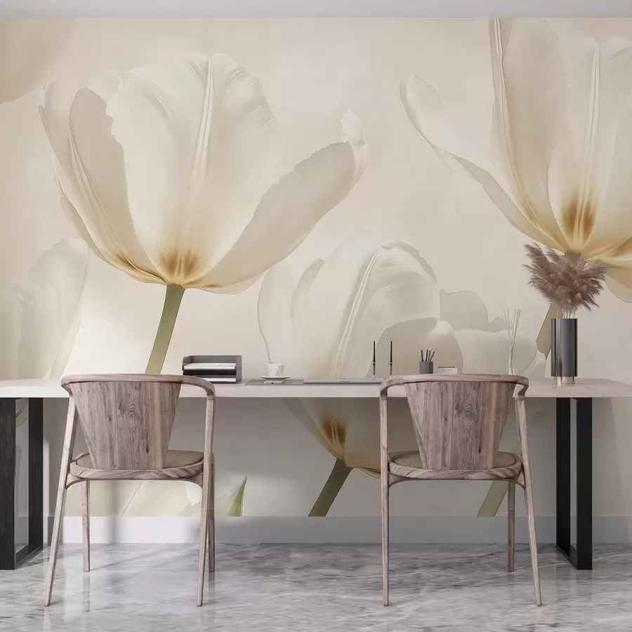 Fototapeedid Ilusad tulbid, lillelised, beežid värvid, realism w03877