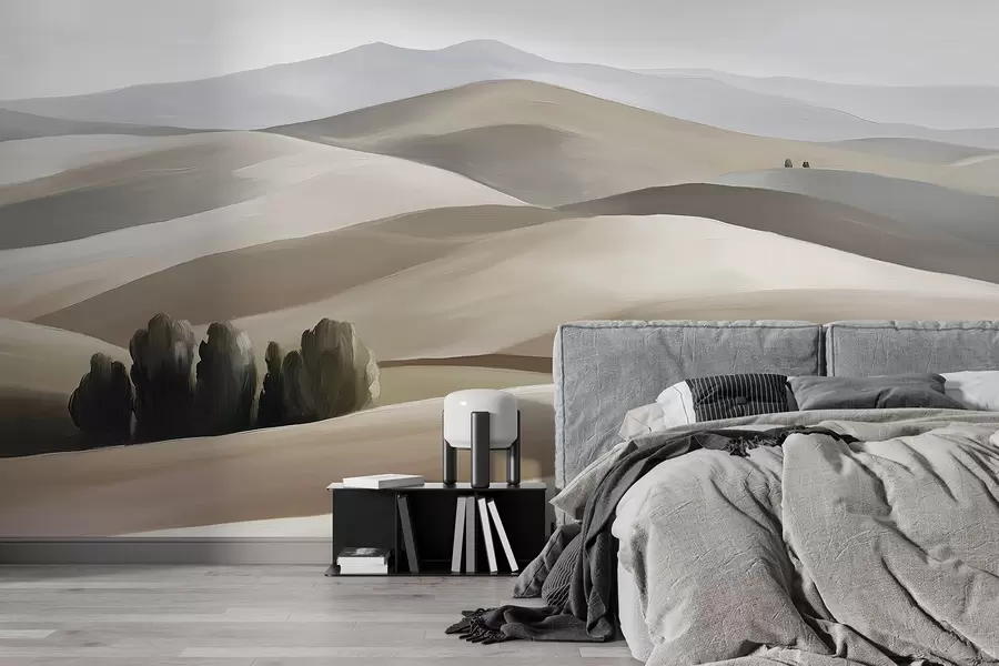 Fototapeedid Puudega maastikud, Toscana, beež ja hallid värvid, õlistiilis w03880v1