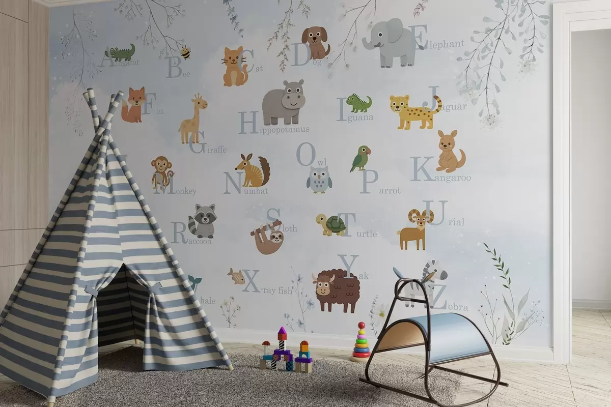 Fototapeedid Siniste tähtedega tähestik, taimed ja taevas w03809v1