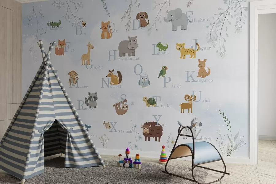 Fototapeedid Siniste tähtedega tähestik, taimed ja taevas w03809v1