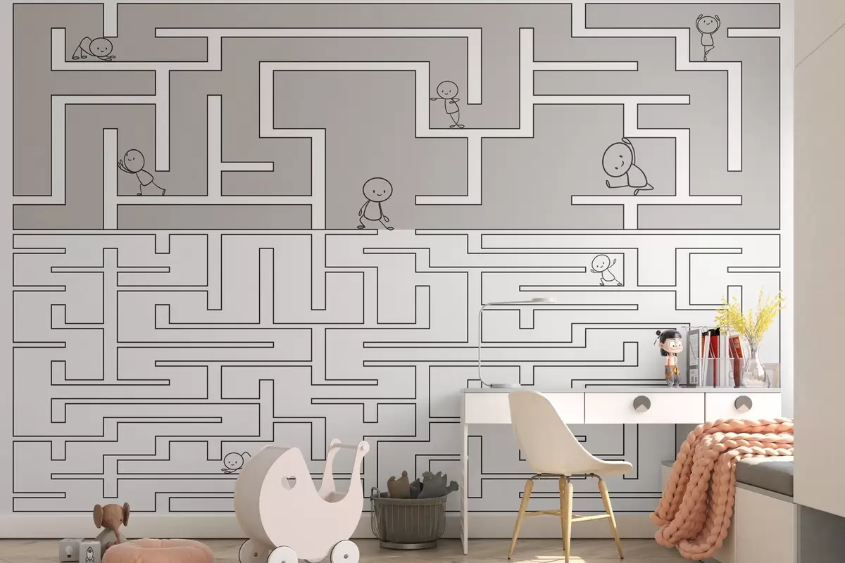 Fototapeedid Labürint helehalli ja valge värviga w03873v5