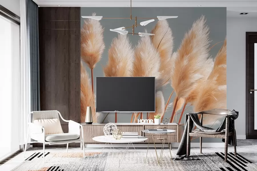 Fototapeedid Beež pampasrohi sinihallil taustal w09083