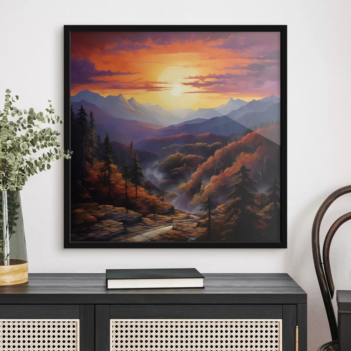 Plakat Mets ja mäed päikeseloojangul f44045