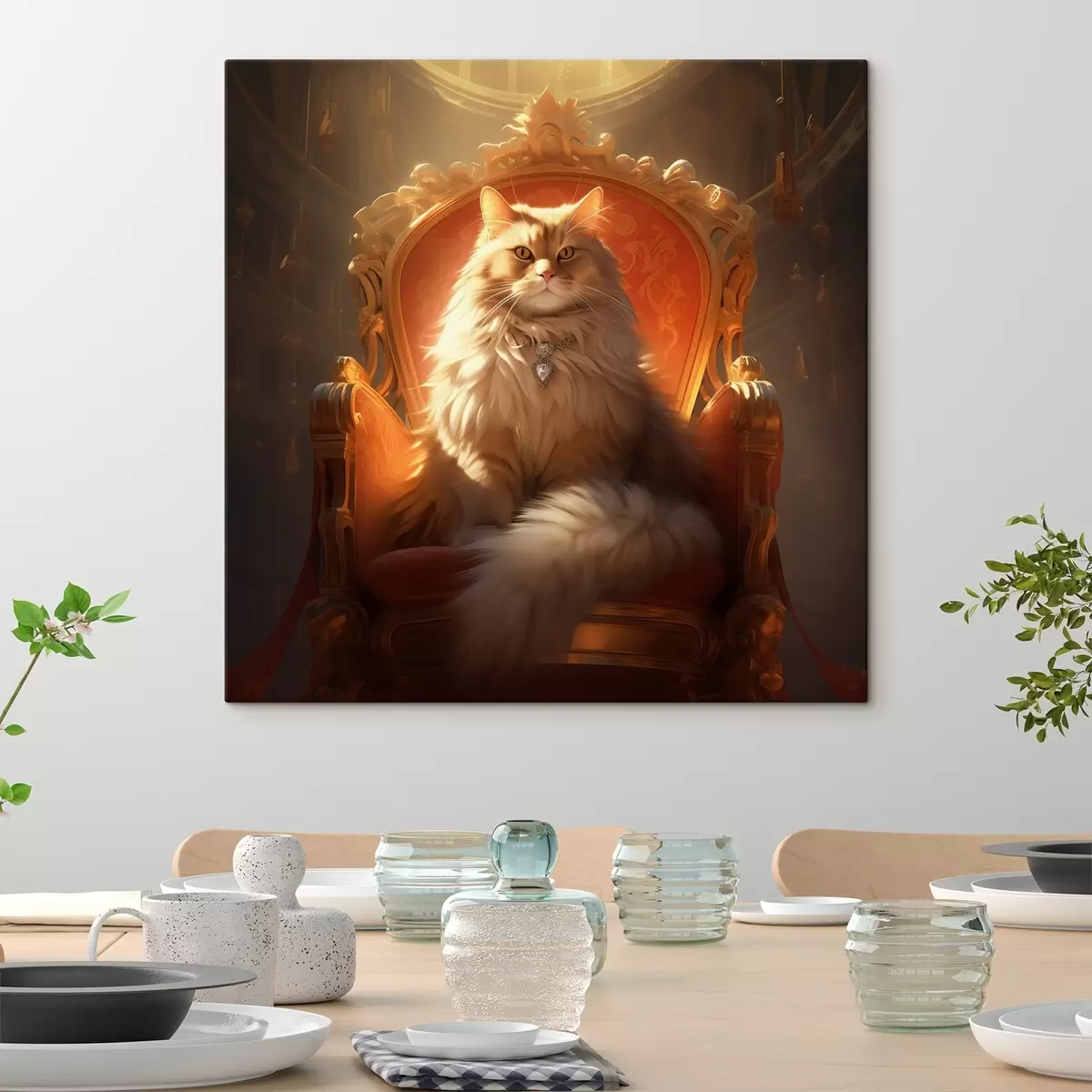 Pilt Kuninglik kass merevaigukollaste silmadega barokkstiilis troonil särava hiilgusega s44250