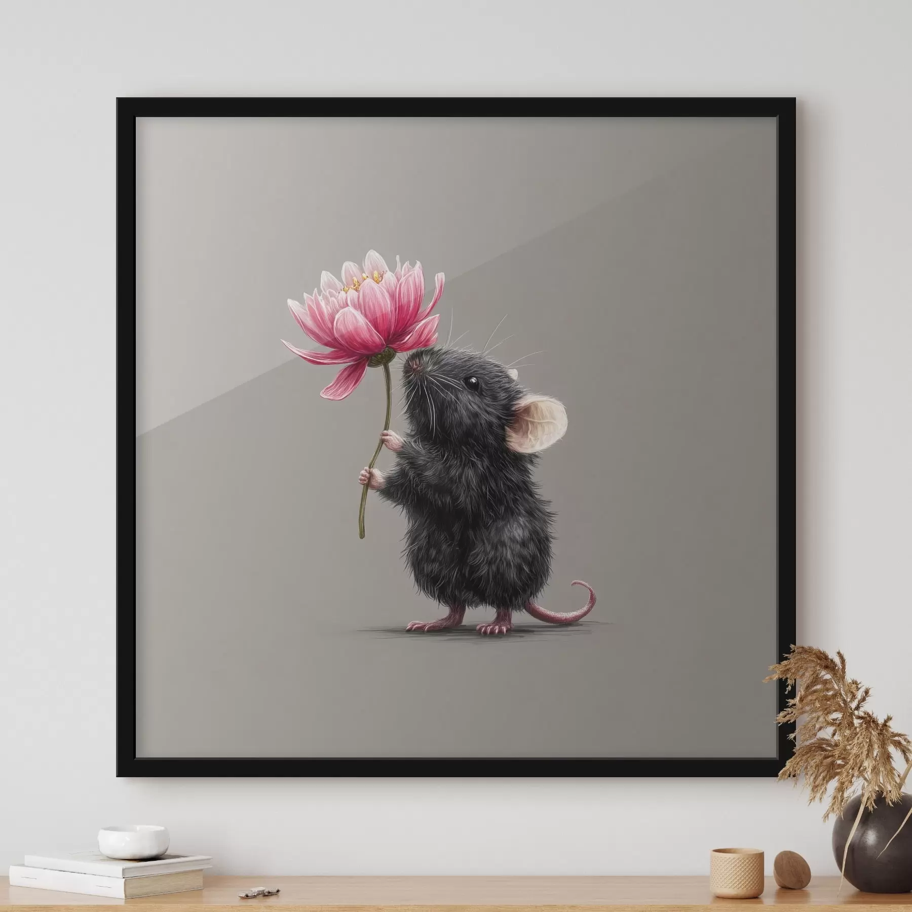 Fototapeedid Võluv hiir hingab sisse roosa pojengi aroomi f44248