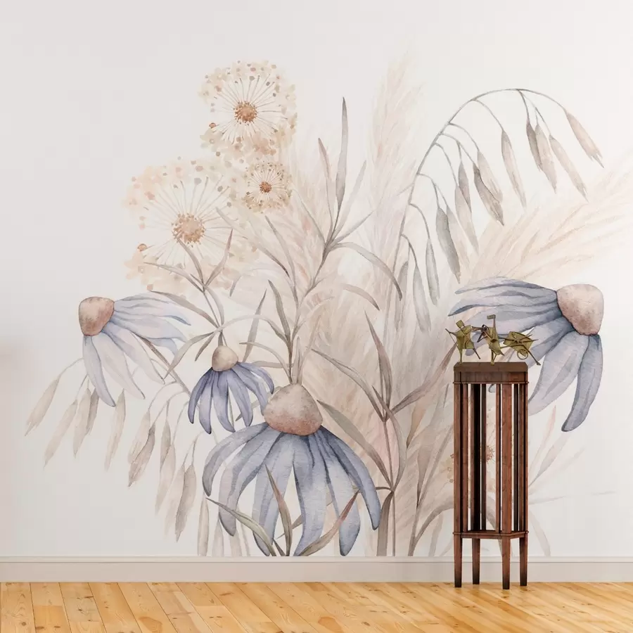 Fototapeedid Võililled ja lilled kuivade rohttaimede seas w03908