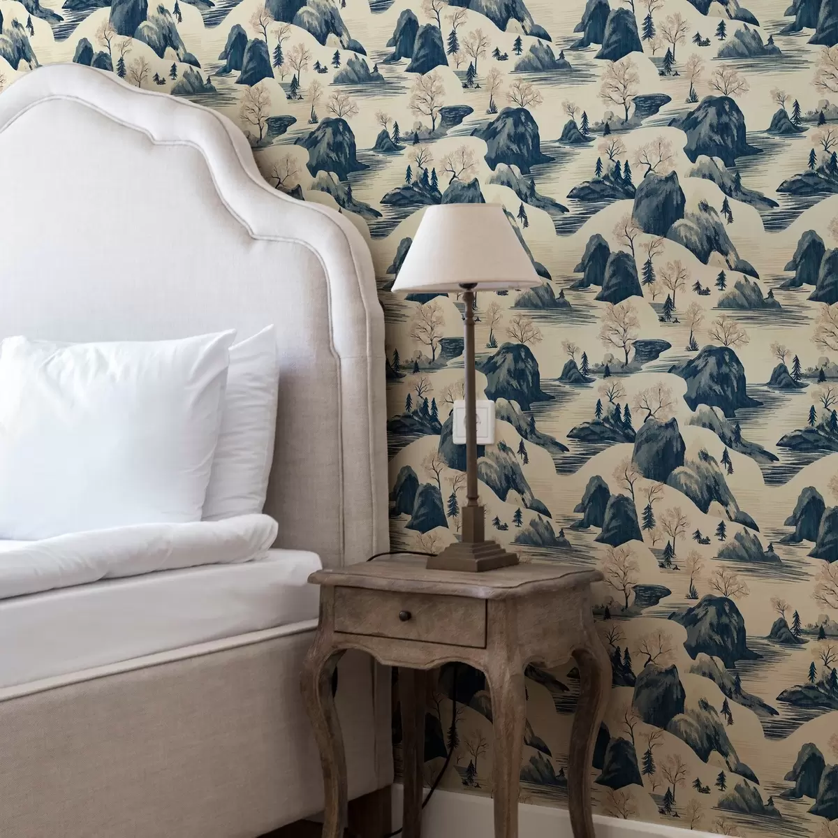 Tapeet Talvised maastikud koos mägijõega sinistes toonides a00103