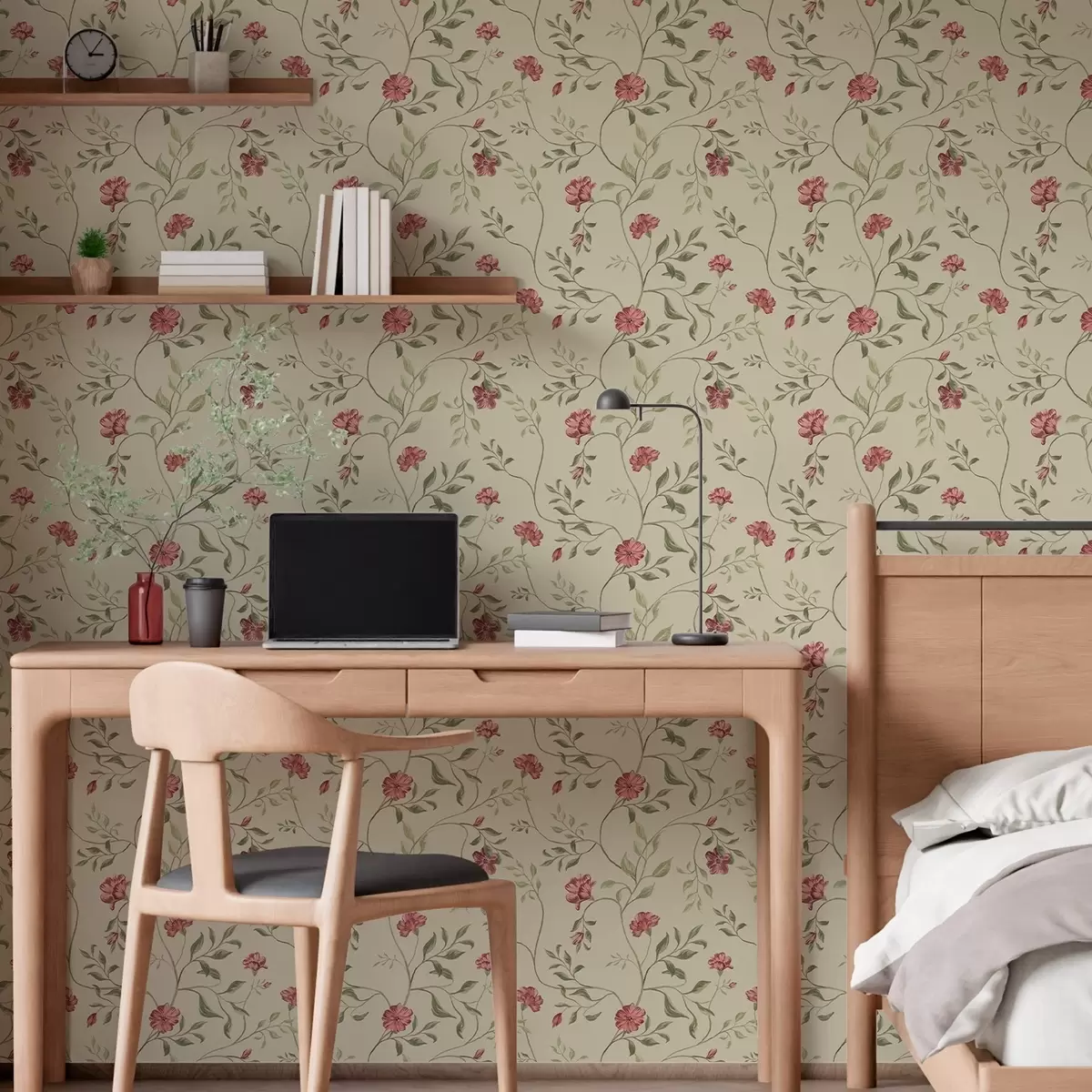 Tapeet Lilled ja punased pungad heledal taustal a00114