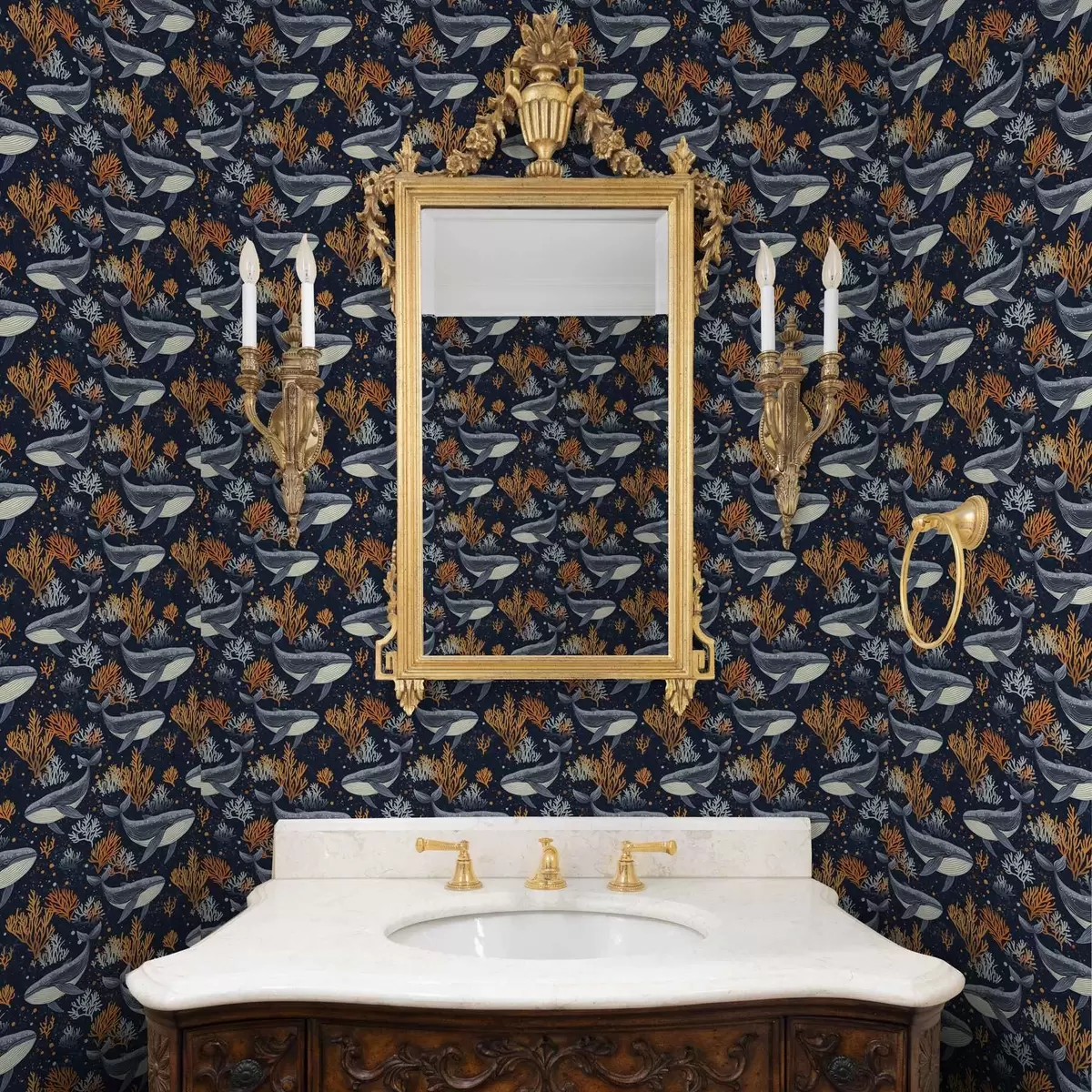 Tapeet Merevaalad ja korallid tumedal taustal a00116