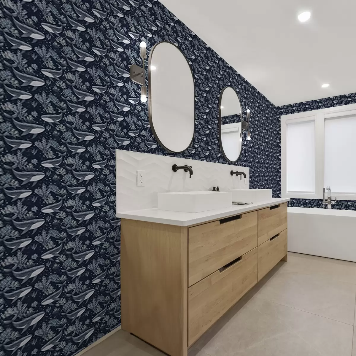 Tapeet Vaalad ja korallid tumesinisel taustal a00116v1