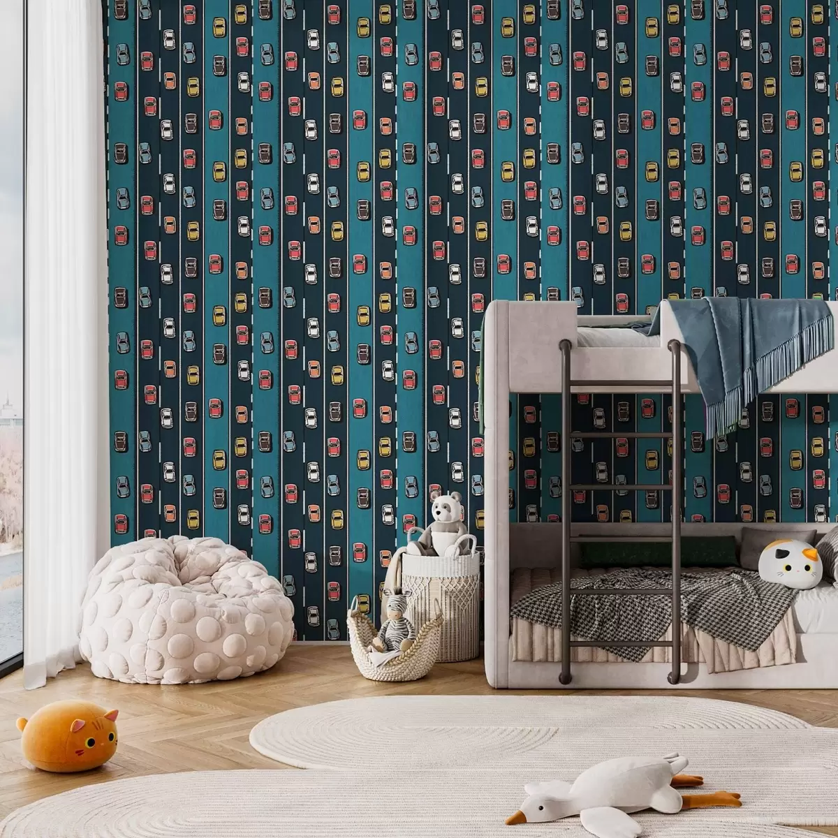Tapeet Retro auto 60ndate stiilis tumesinisel teel a00118