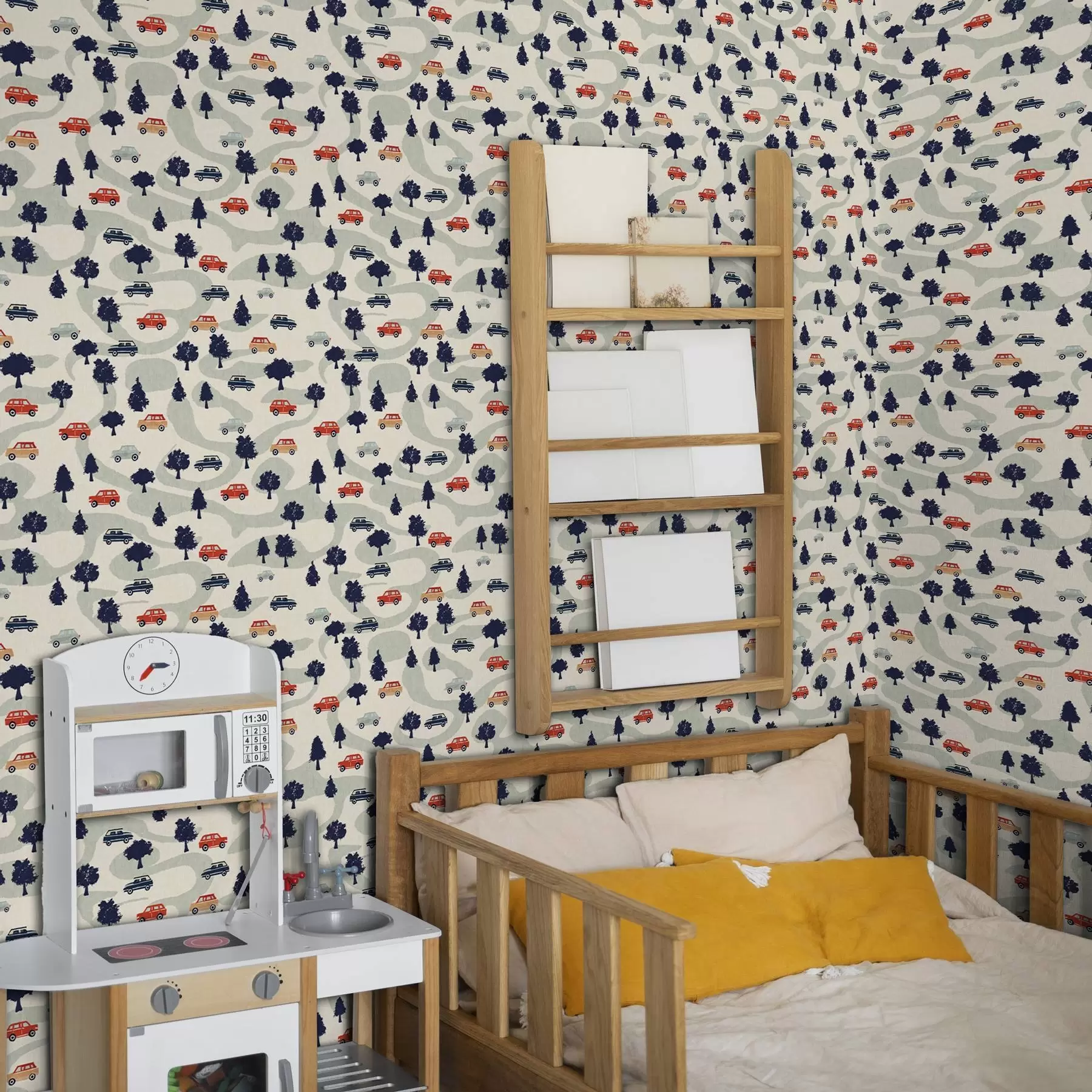 Fototapeedid Naljakad autod puude vahel kreemilisel taustal a00119