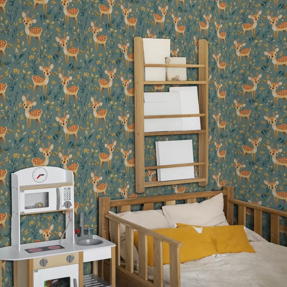 Tapeet Beebi hirv metsas kollaste lehtedega a00124v1