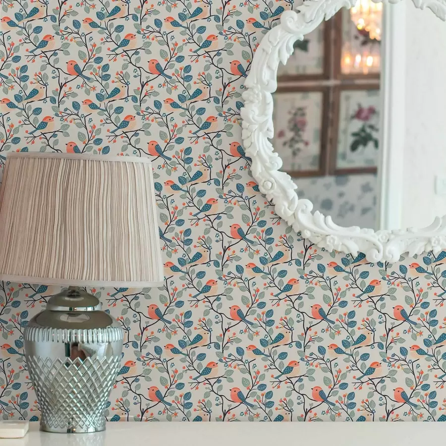 Fototapeedid Linnud okstel ja marjadel soojades värvides a00128v1