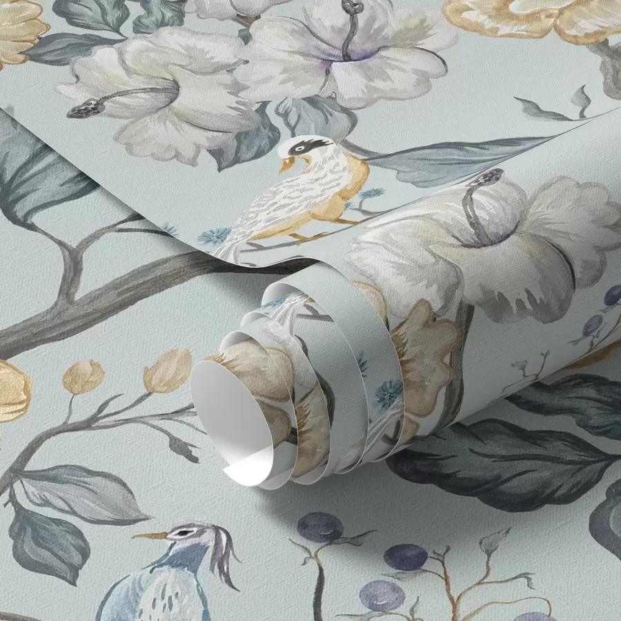 Fototapeedid Lilled ja linnud sinisel taustal a00134