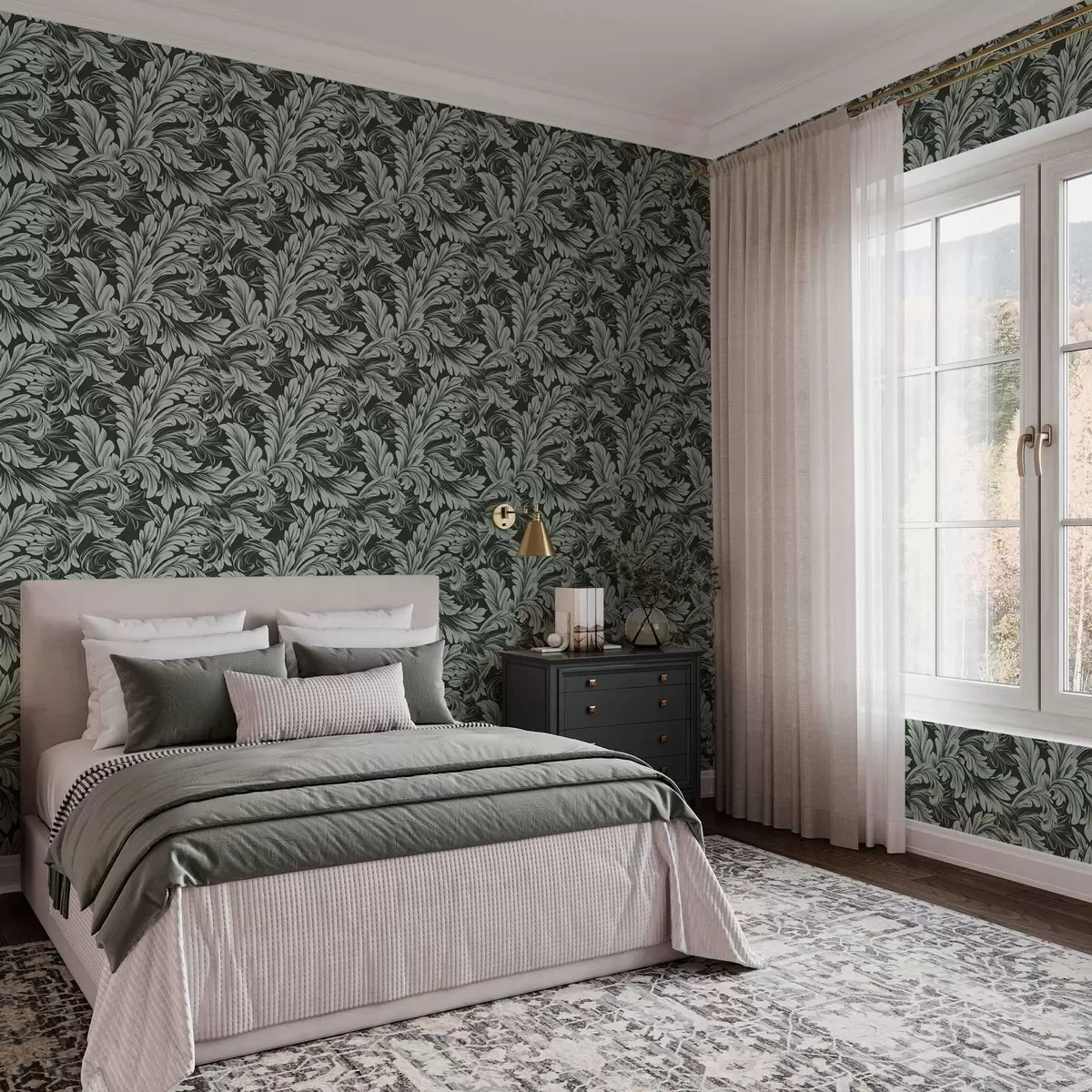 Tapeet Tumeroheline taust piparmündi kiharatega a00135v4