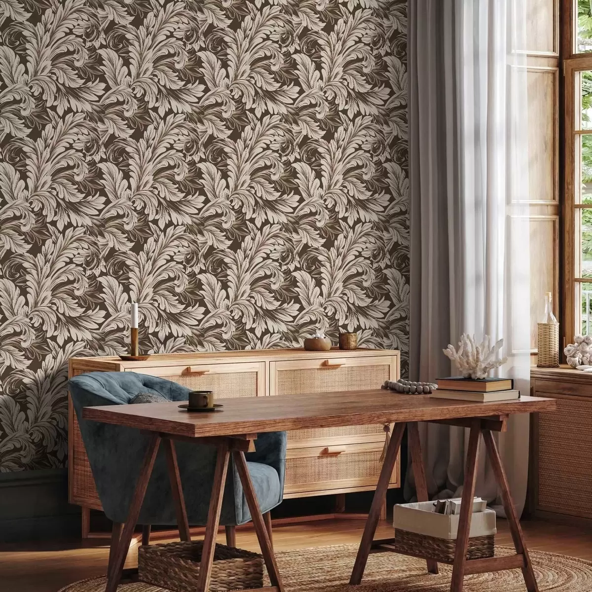 Tapeet Barokne muster lehtedega tumedal taustal a00135v5