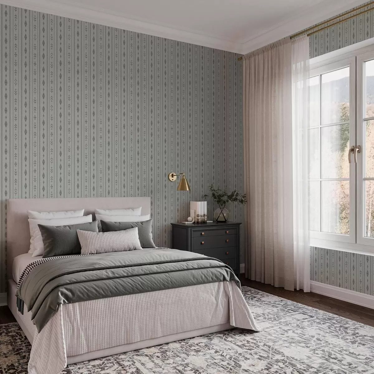 Tapeet Etnilise motiiviga mustrid halli ja piparmündi värvides a00138