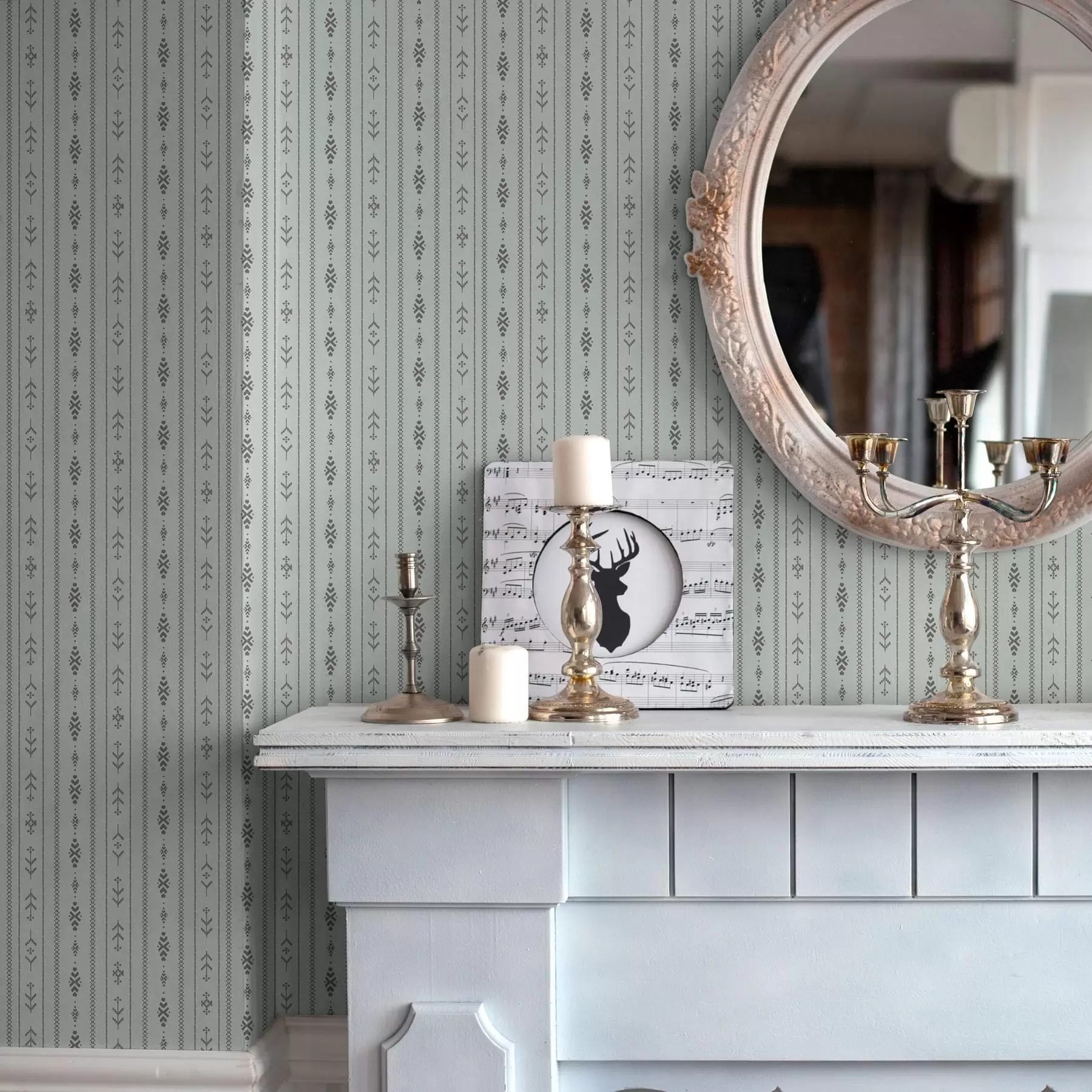 Fototapeedid Etnilise motiiviga mustrid halli ja piparmündi värvides a00138