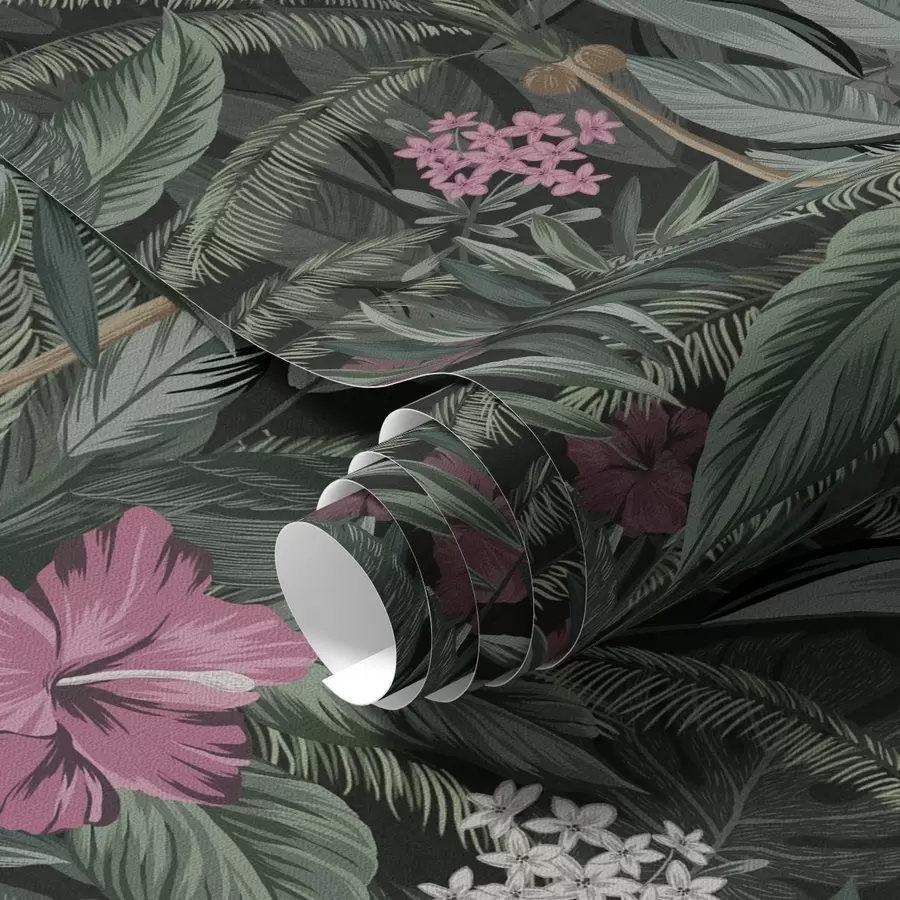 Fototapeedid Troopilised lehed ja lind tumedal taustal a00140