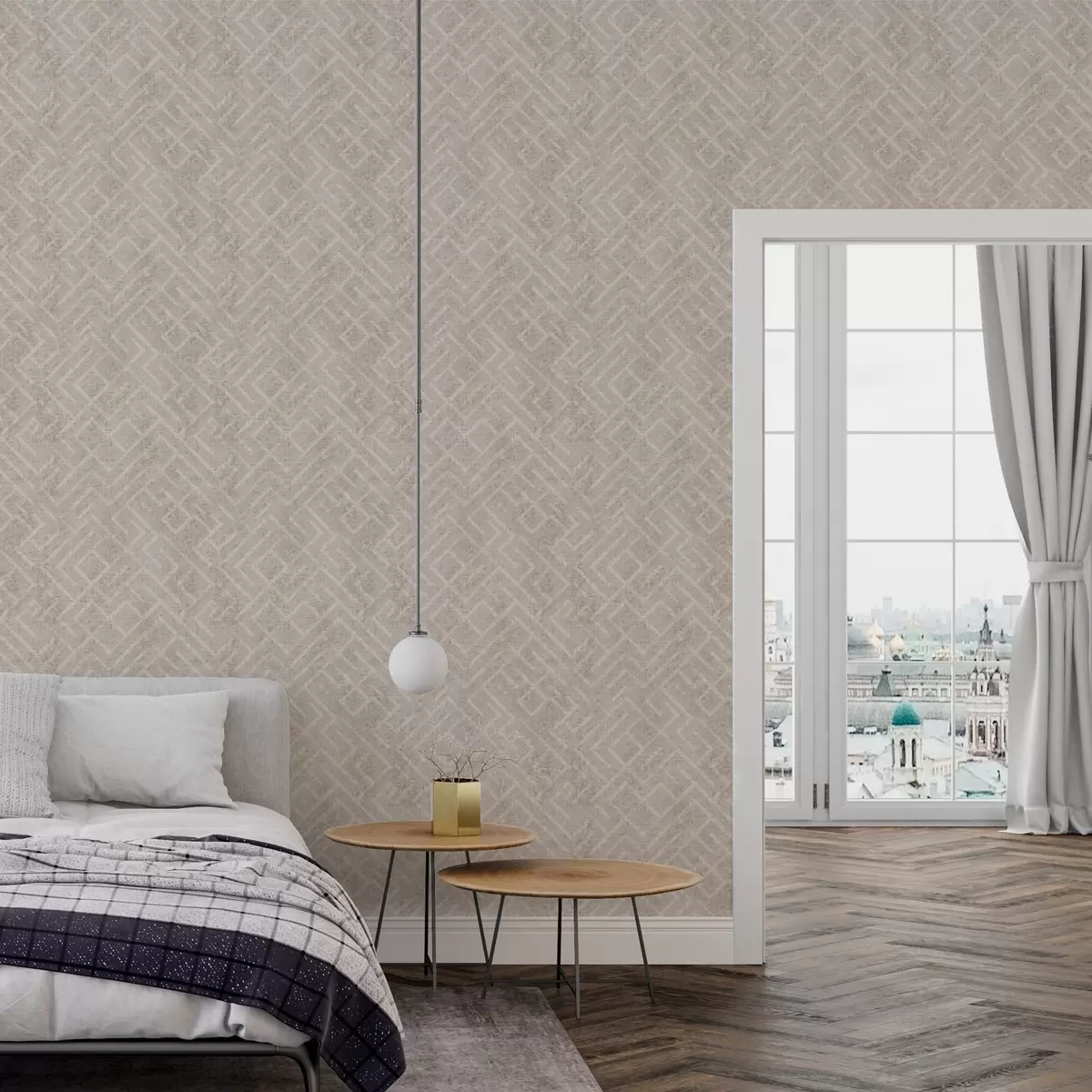 Tapeet Retro muster halli ja beeži taustal a00142