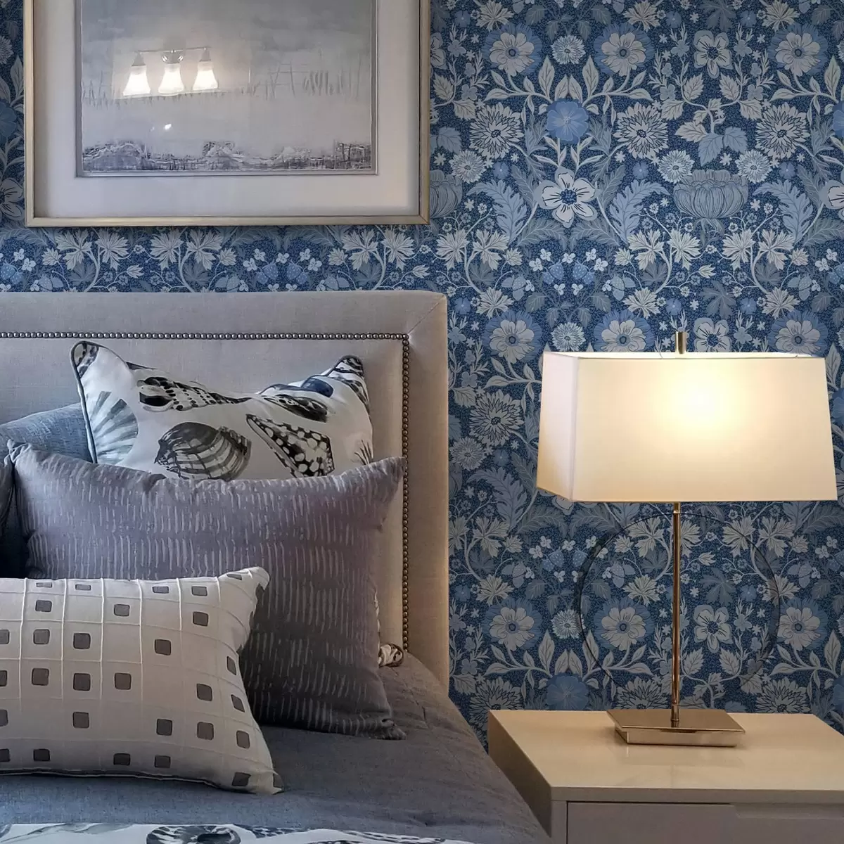 Tapeet Sinine botaaniline trükis vintage stiilis a00145v2