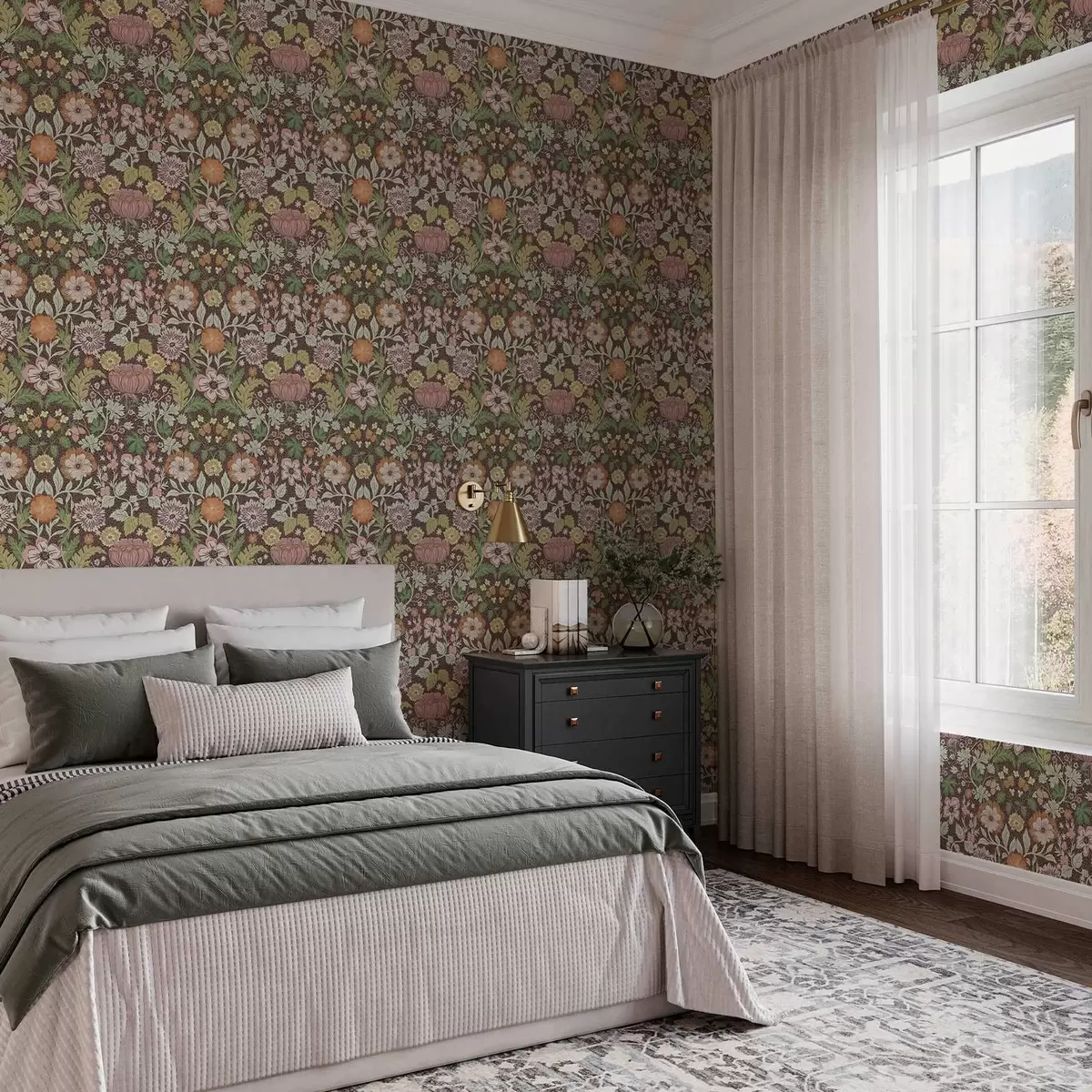 Tapeet Värviline muster roheluse ja lilledega a00145v3