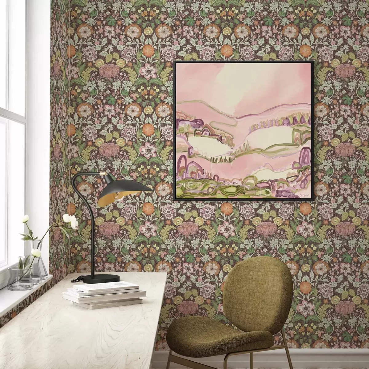 Tapeet Värviline muster roheluse ja lilledega a00145v3