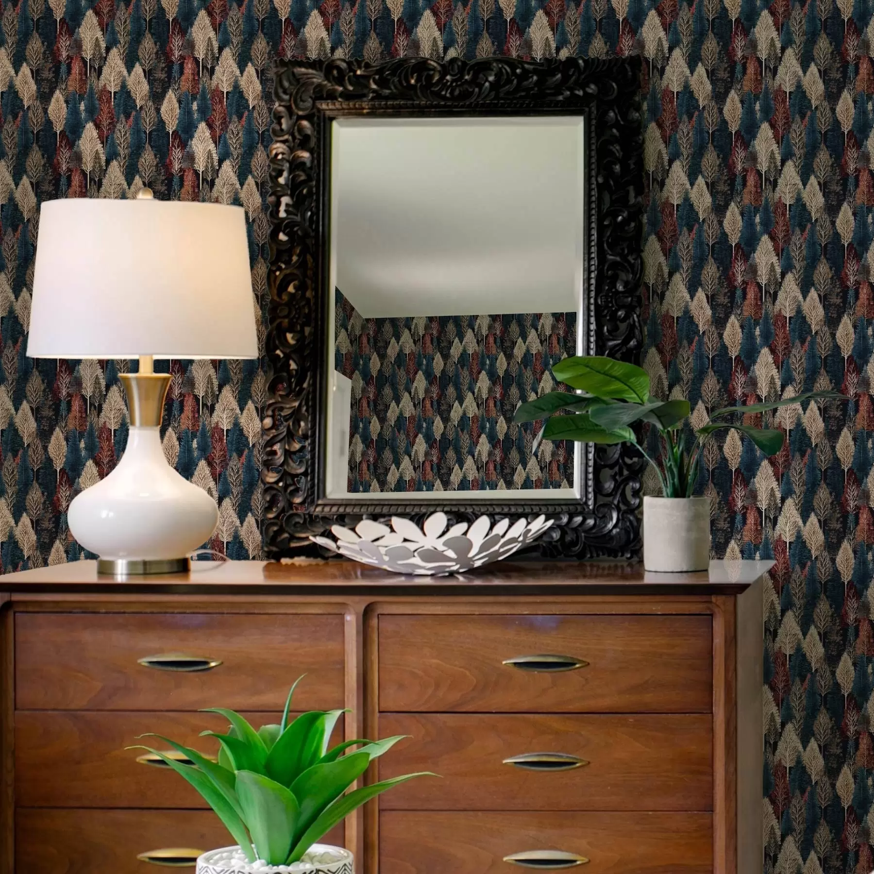 Fototapeedid Abstraktne mets koos puudega tumesinisel taustal a00150