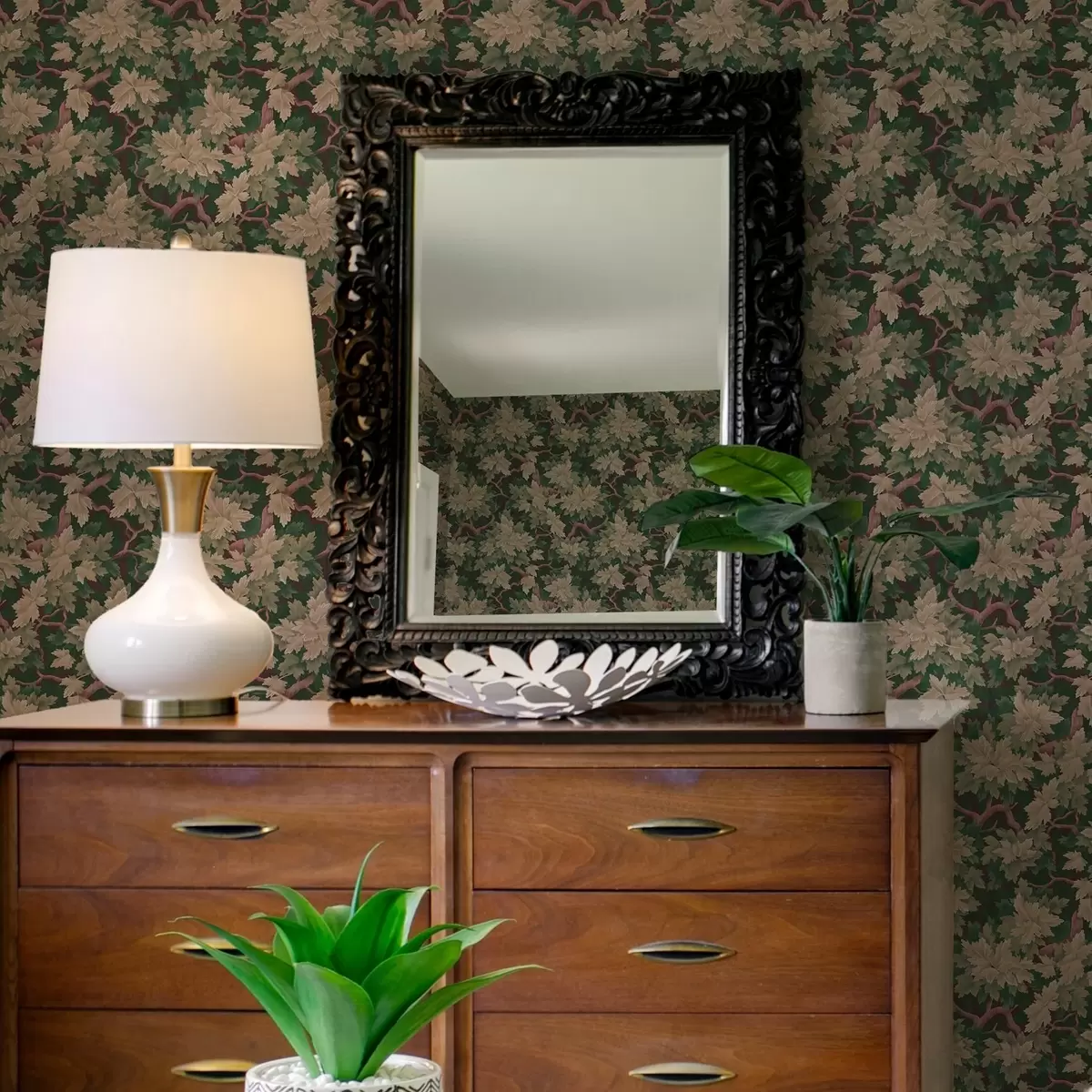 Tapeet Lehed soojas värvipaletis tumedal taustal a00151v1