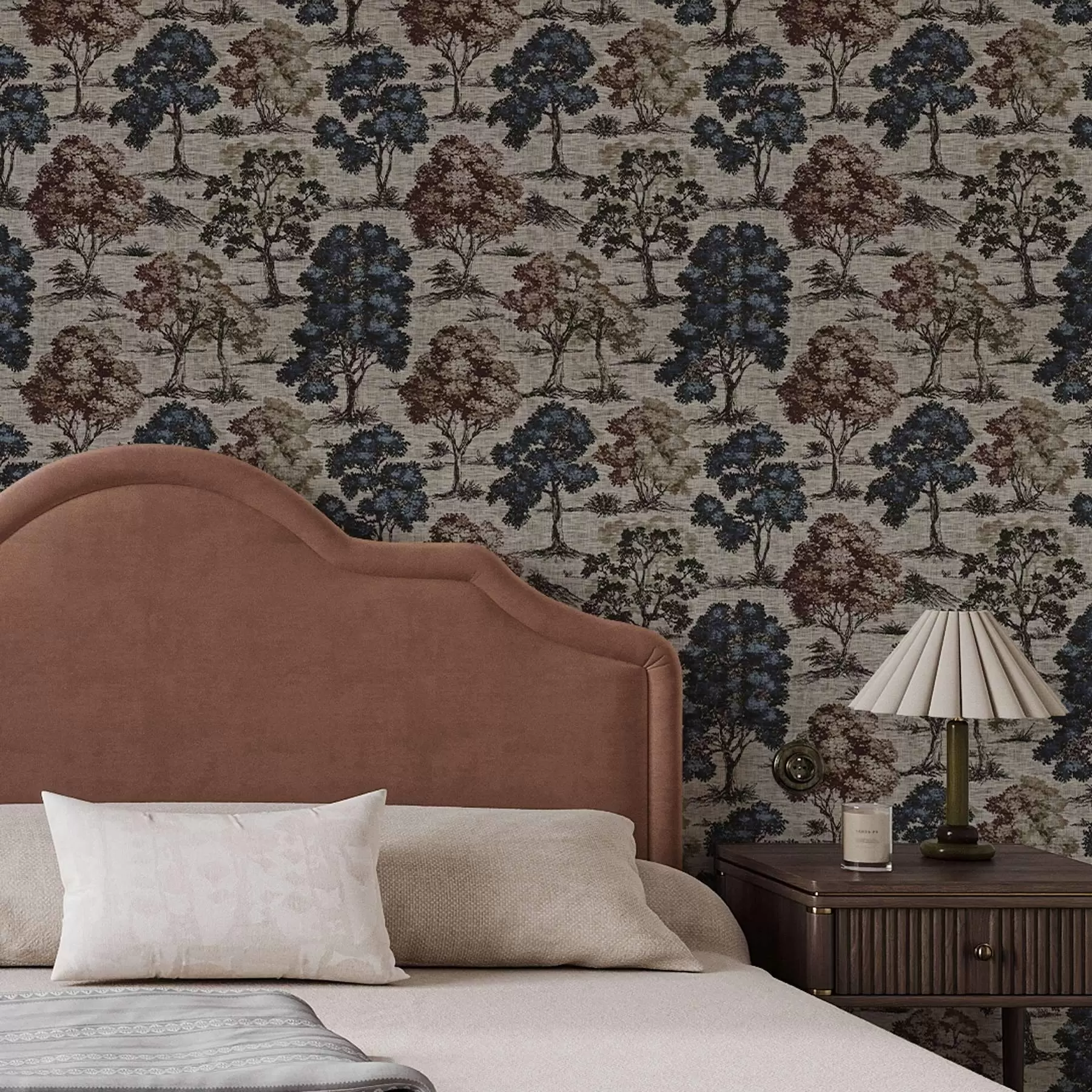 Fototapeedid Graafika puudega heledal linasest taustal a00152