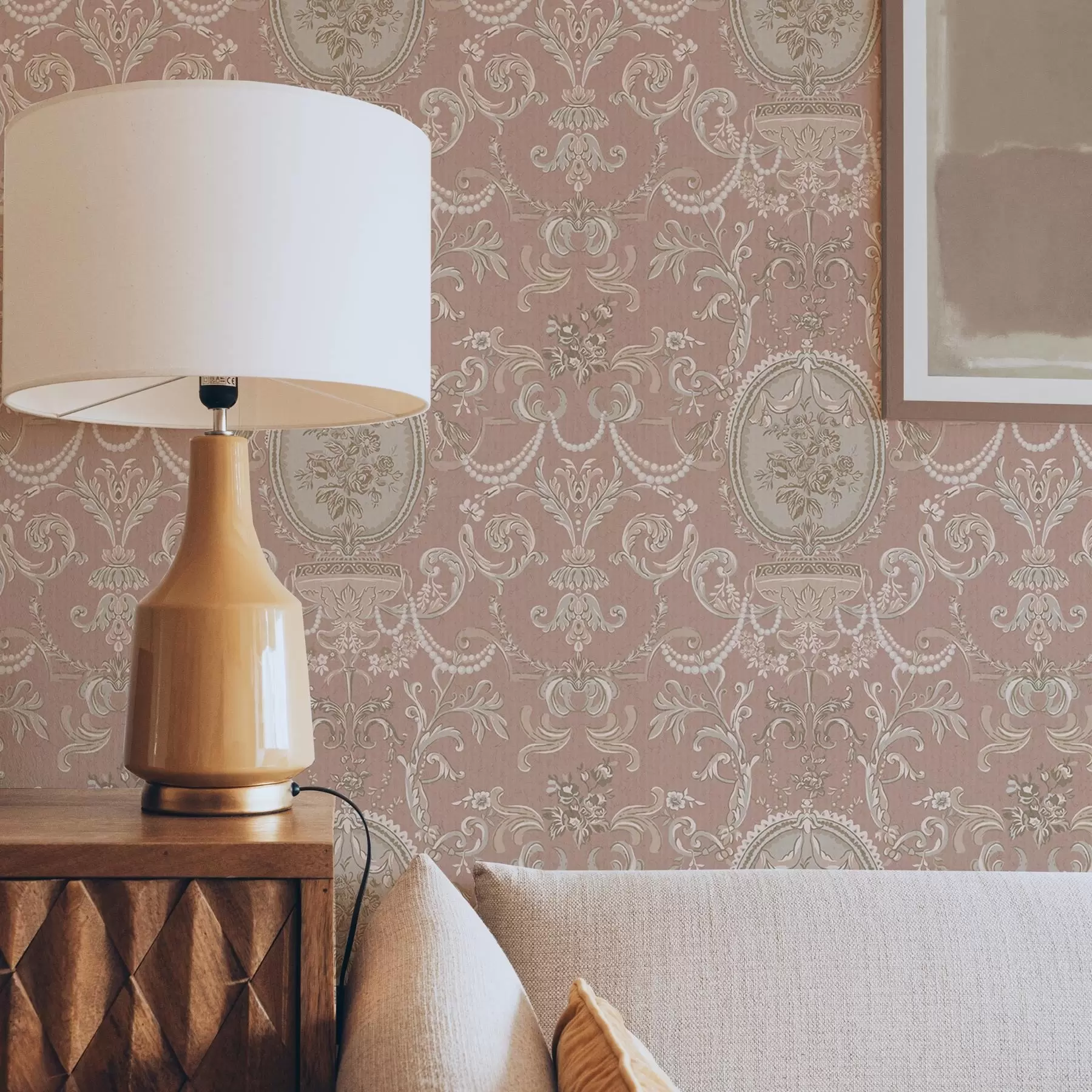 Fototapeedid Barokne ornament lilledega roosa taustal a00160