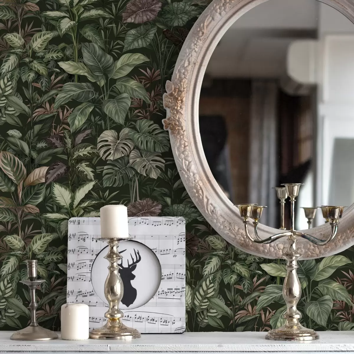 Tapeet Troopiline rohelus vintage botaanilises stiilis a00165